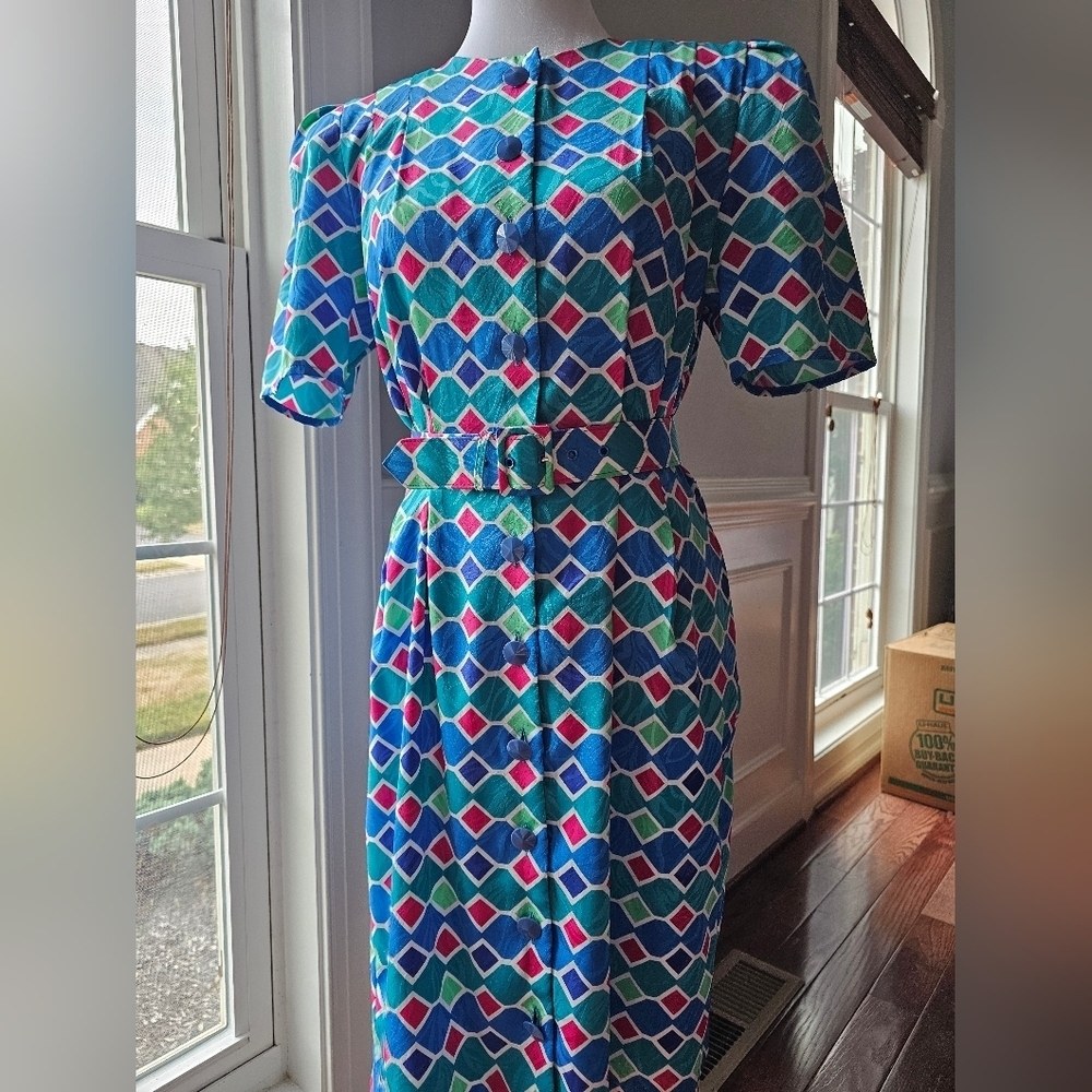 80s Vintage Colorful Dress with Belt